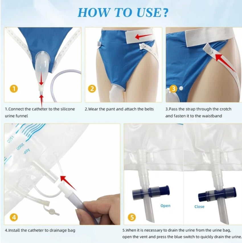 Urine Collection Bag for Women, Reusable Portable Silicone Urine Bags, (1000ml & 2000ml)